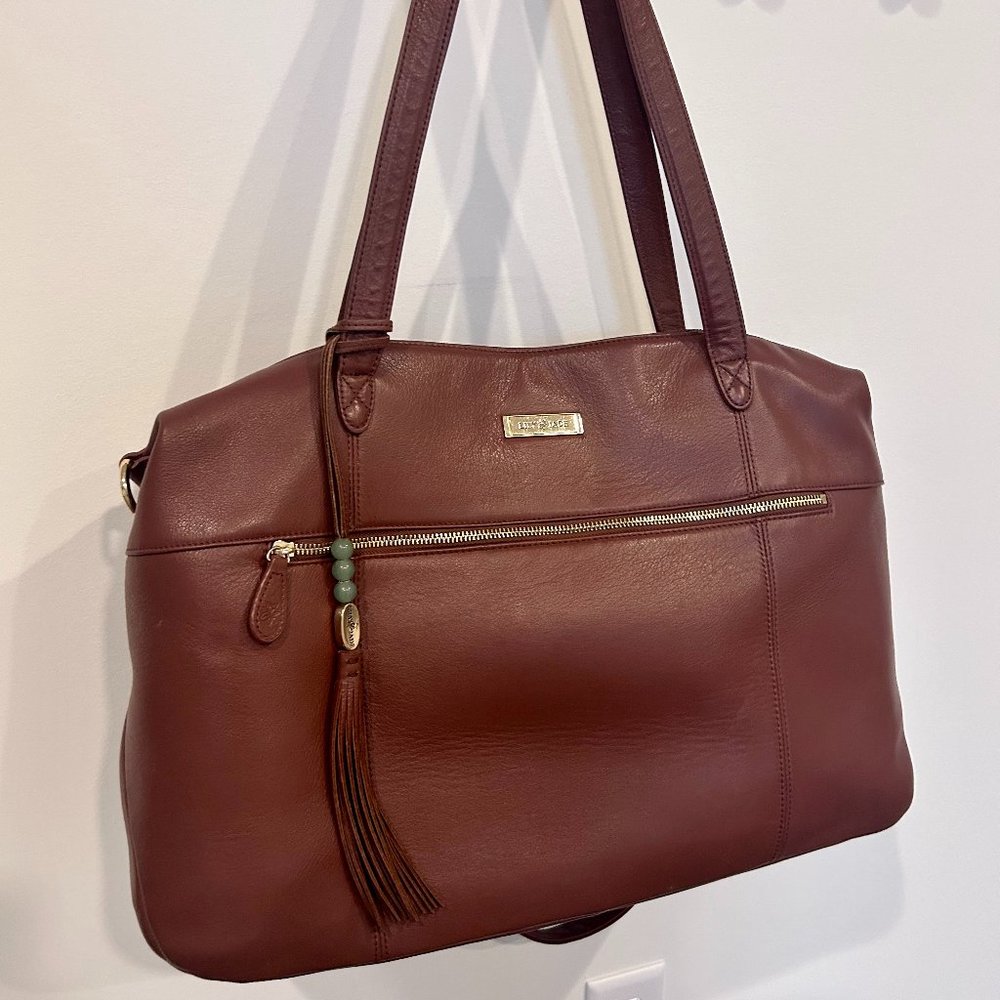 Lily Jade Jennifer Brandy & Gold Leather Weekender/Diaper Bag
